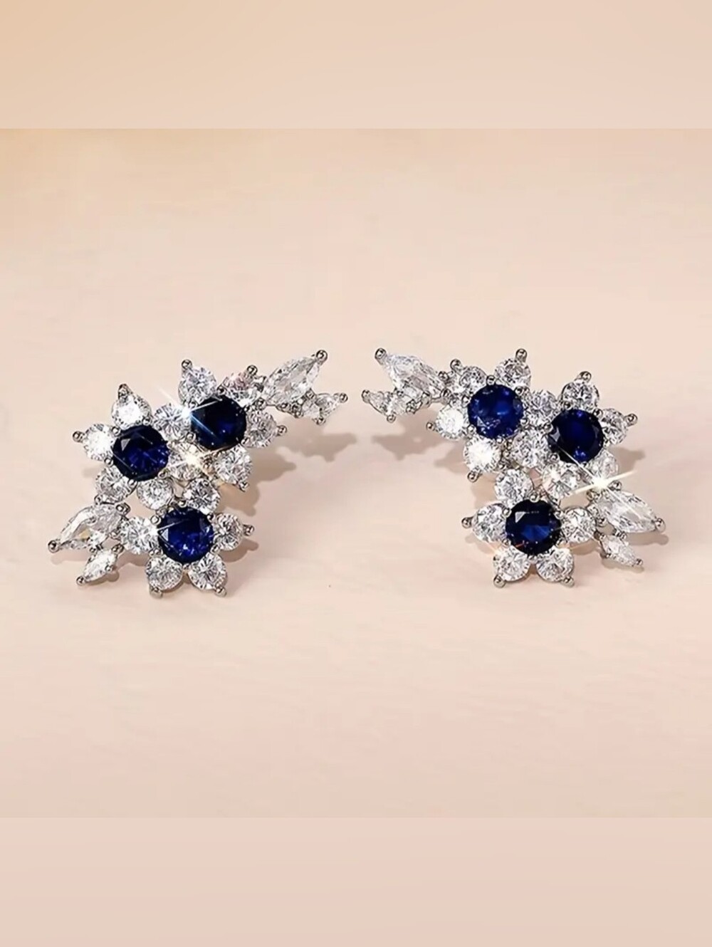 White Rhodium Sapphire Earrings - Picture 1 of 3